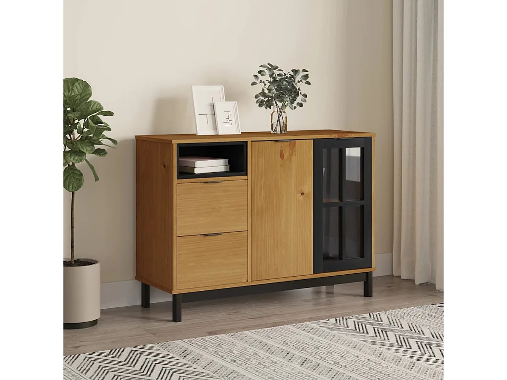 Berkfield Sideboard with Glass Door FLAM 110x40x80 cm Solid Wood Pine