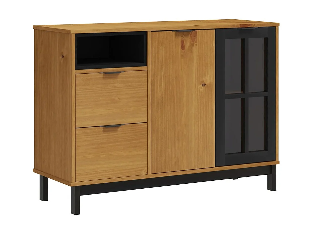 Berkfield Sideboard with Glass Door FLAM 110x40x80 cm Solid Wood Pine