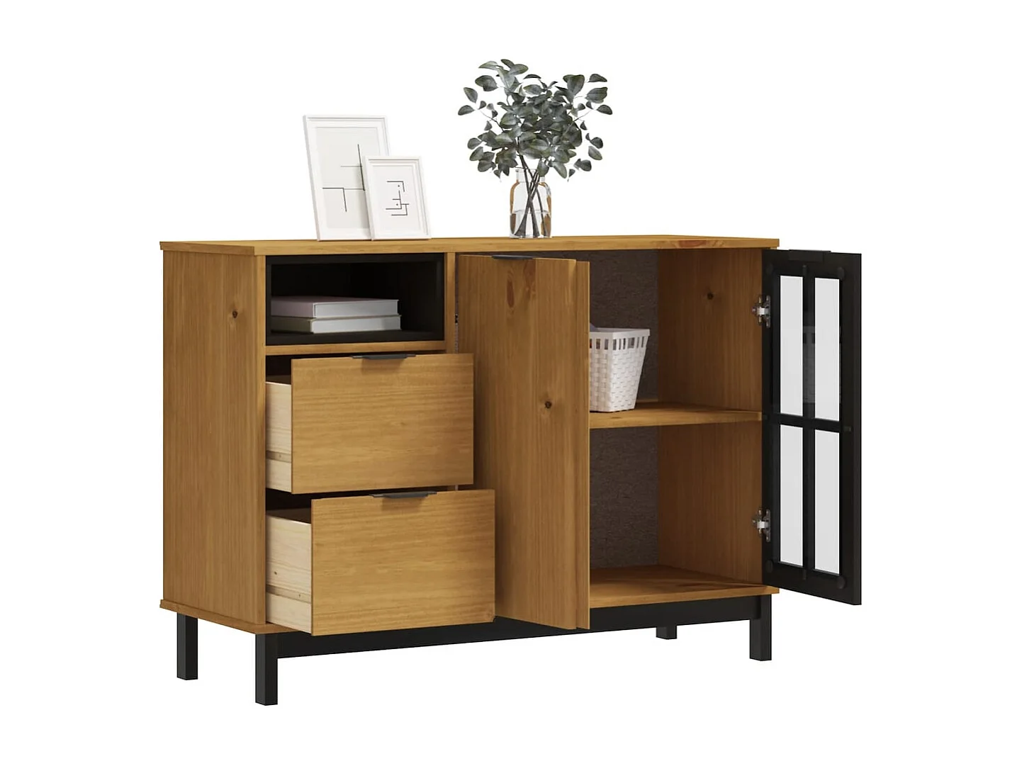 Berkfield Sideboard with Glass Door FLAM 110x40x80 cm Solid Wood Pine