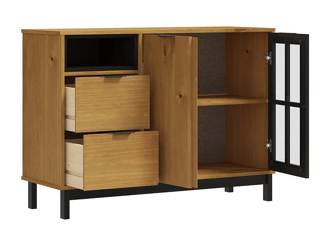 Berkfield Sideboard with Glass Door FLAM 110x40x80 cm Solid Wood Pine