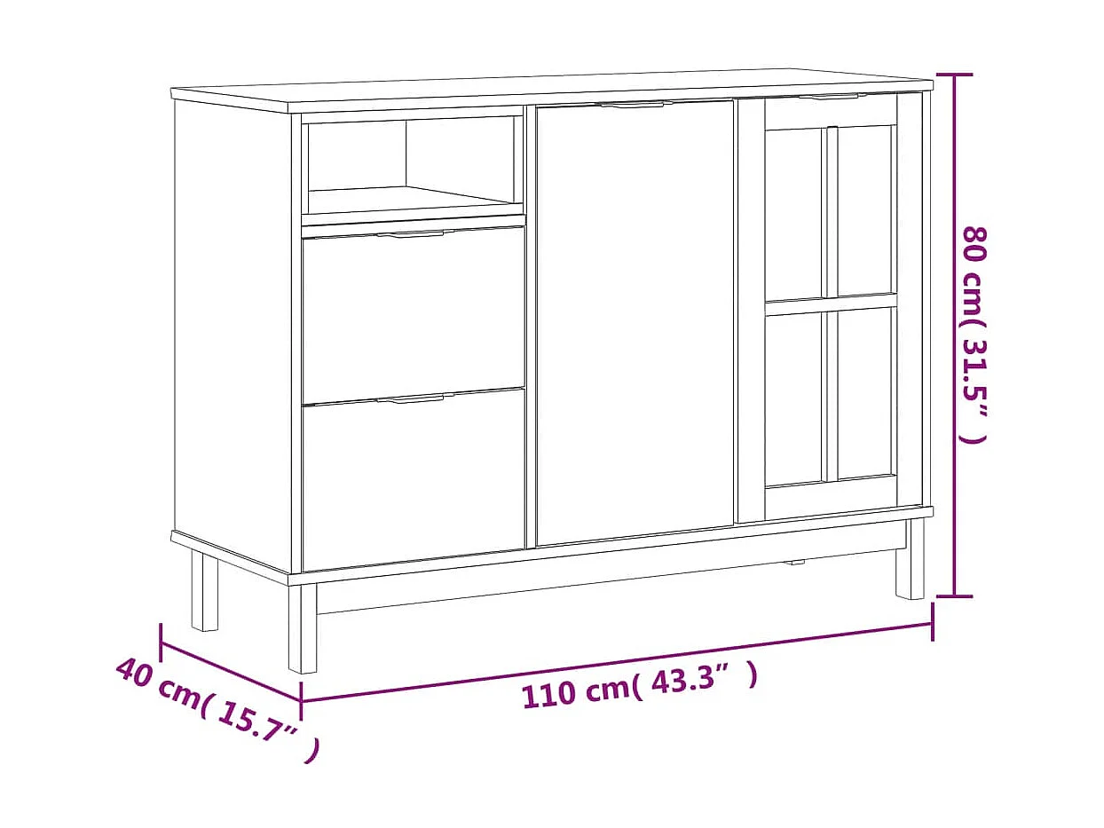 Berkfield Sideboard with Glass Door FLAM 110x40x80 cm Solid Wood Pine