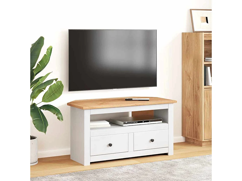 Berkfield Corner TV Cabinet White 93x49x49 cm Solid Pine Panama Range