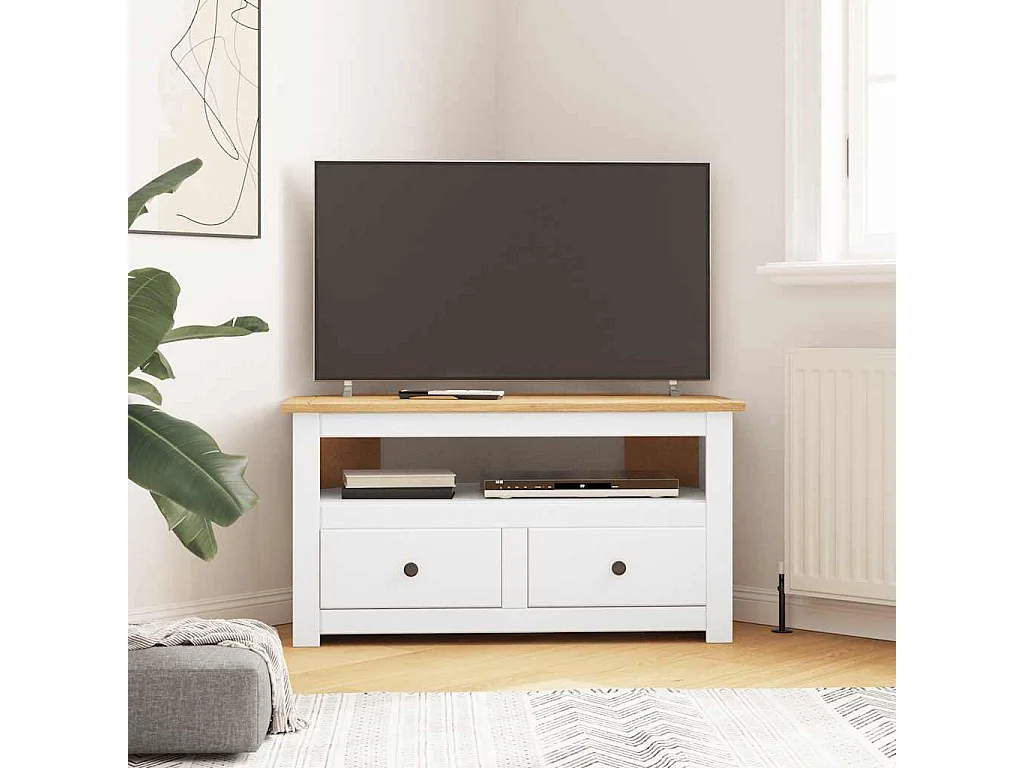 Berkfield Corner TV Cabinet White 93x49x49 cm Solid Pine Panama Range