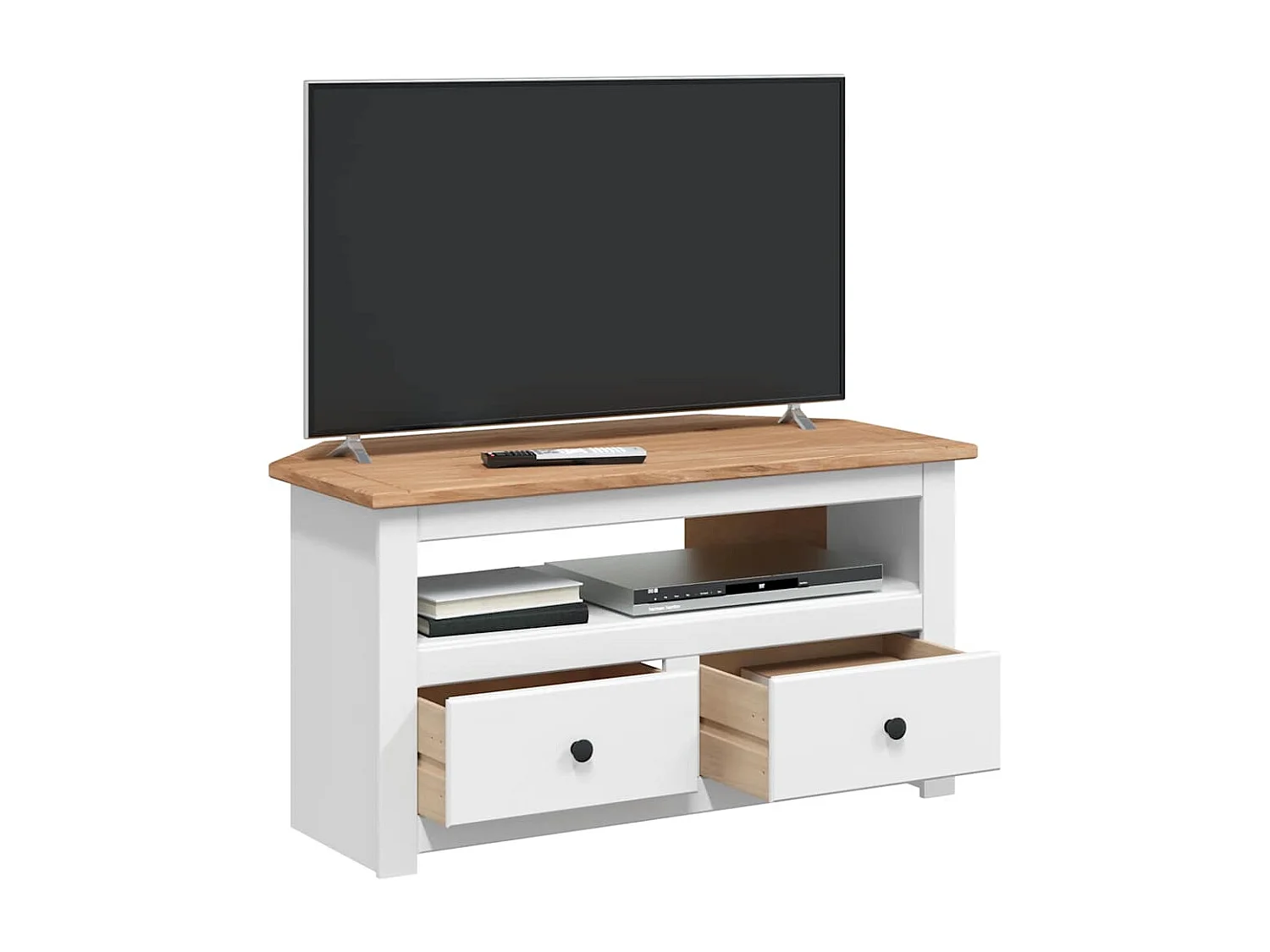 Berkfield Corner TV Cabinet White 93x49x49 cm Solid Pine Panama Range