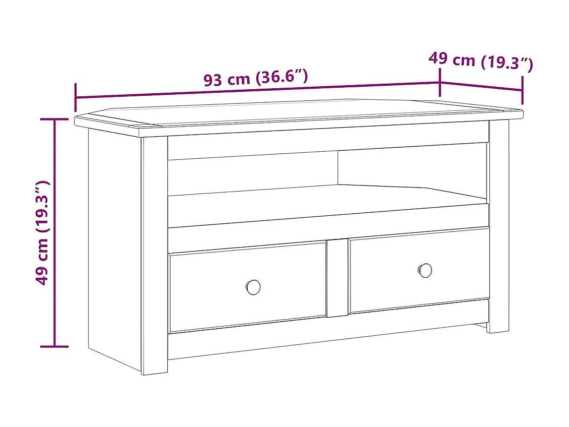 Berkfield Corner TV Cabinet White 93x49x49 cm Solid Pine Panama Range