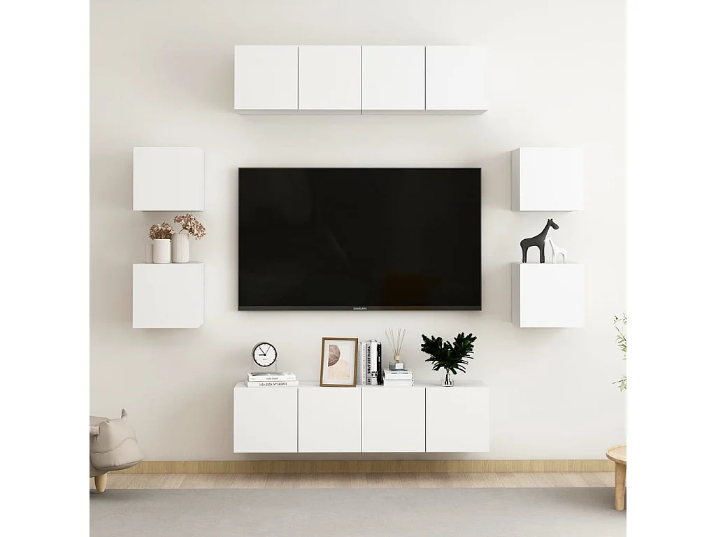 Berkfield 8 Piece TV Cabinet Set White Engineered Wood