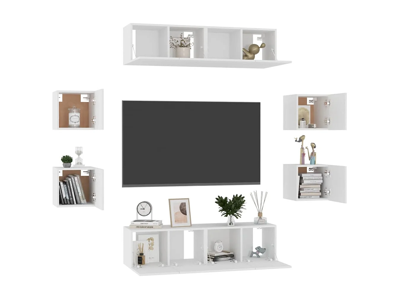 Berkfield 8 Piece TV Cabinet Set White Engineered Wood