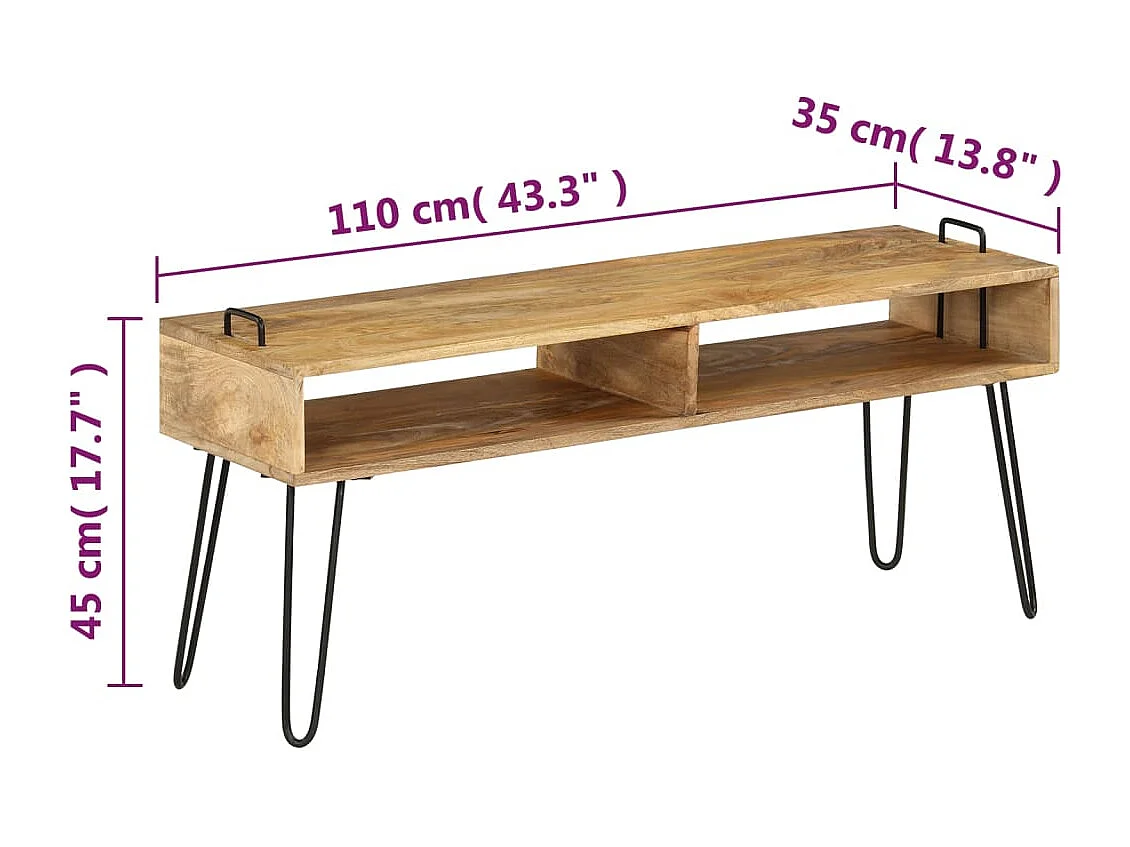 Berkfield TV Stand Solid Mango Wood 110x35x45 cm