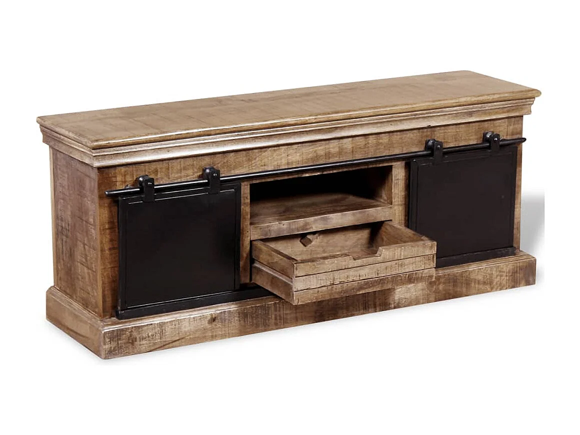 Berkfield TV Cabinet with 2 Sliding Doors Solid Mango Wood 110x30x45 cm