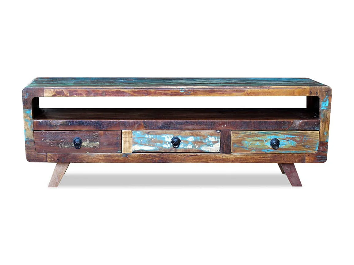 Berkfield TV Cabinet with 3 Drawers Solid Reclaimed Wood