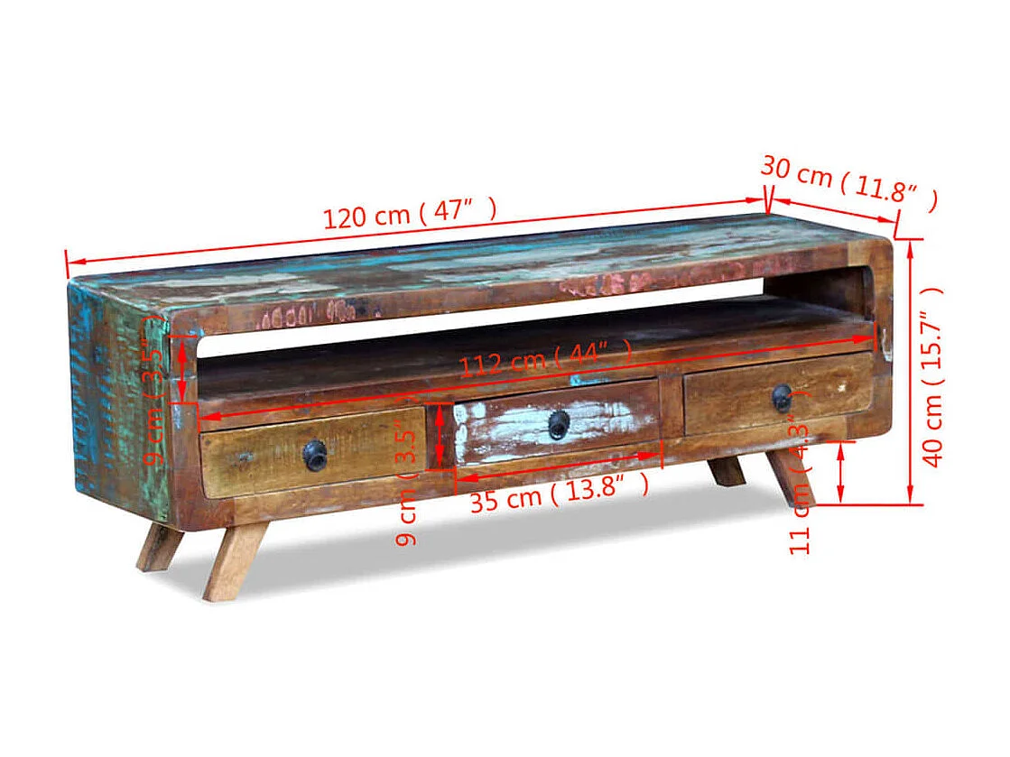 Berkfield TV Cabinet with 3 Drawers Solid Reclaimed Wood