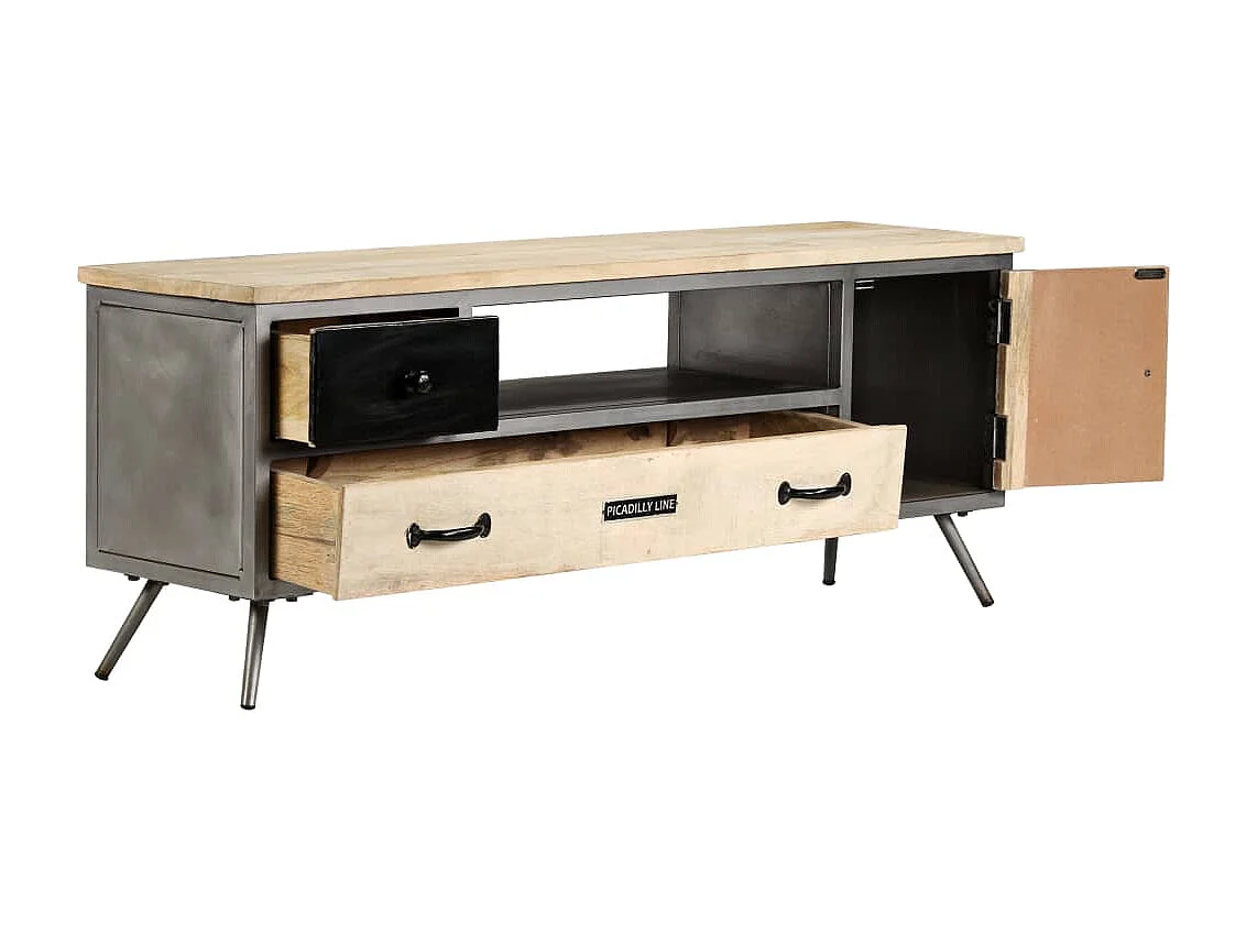 Berkfield TV Cabinet Solid Mango Wood and Steel 120x30x45 cm