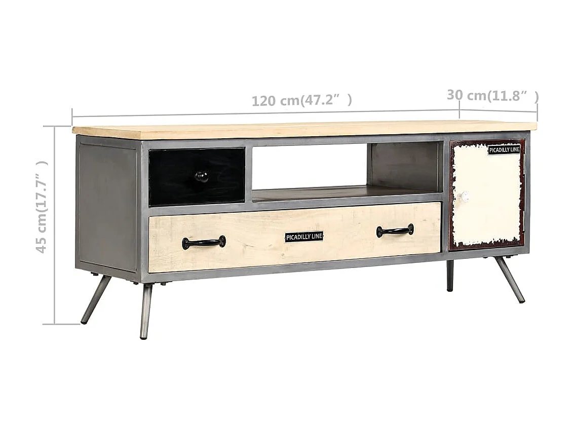 Berkfield TV Cabinet Solid Mango Wood and Steel 120x30x45 cm