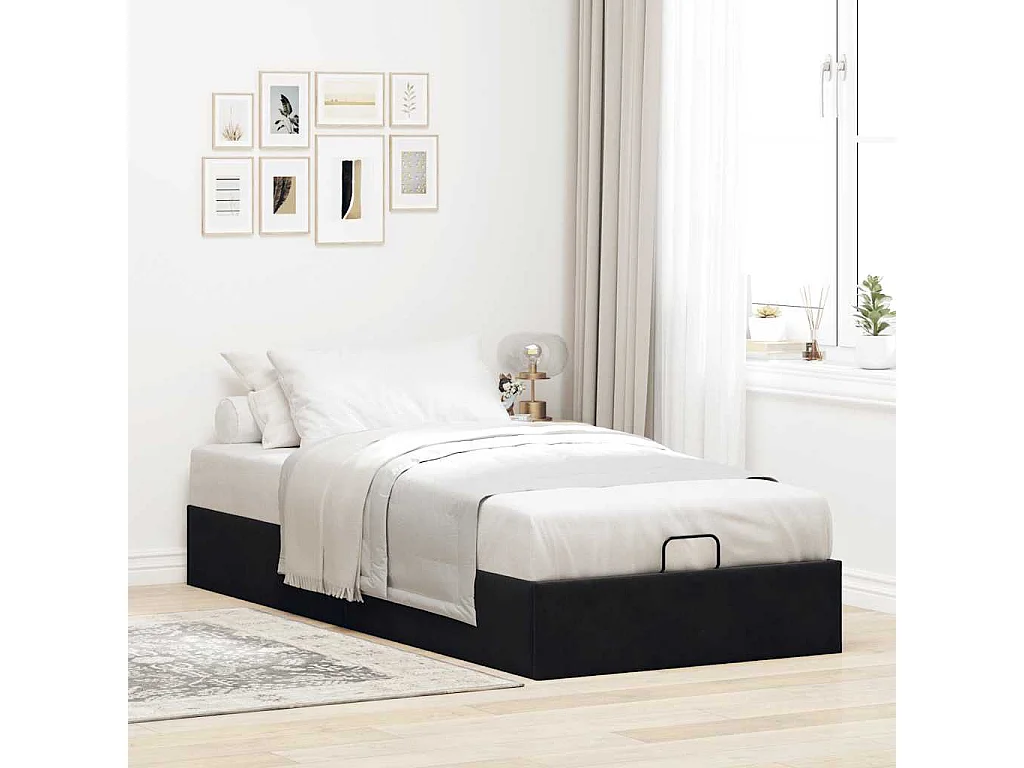 Berkfield Ottoman Bed Frame No Mattress Black Single Velvet