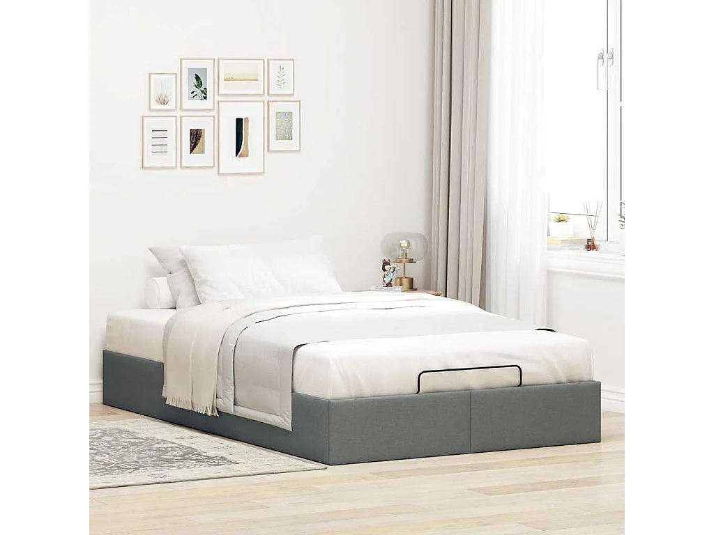 Berkfield Ottoman Bed Frame without Mattress Dark Grey Double Fabric