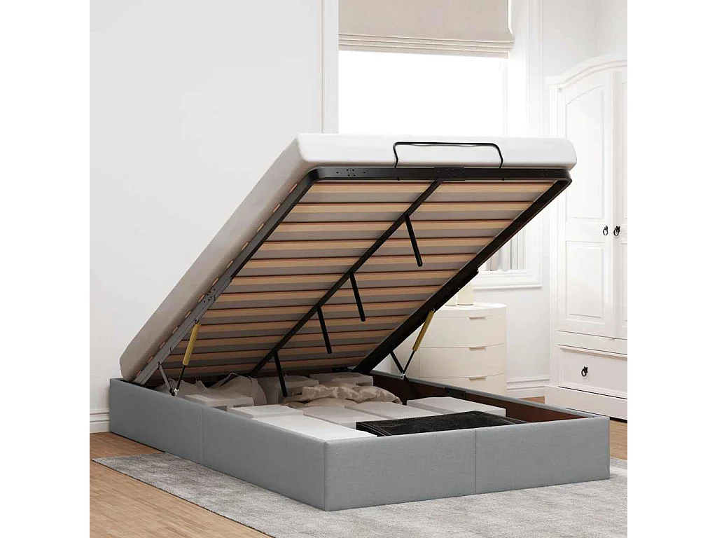Berkfield Ottoman Bed Frame without Mattress Light Grey Double Fabric