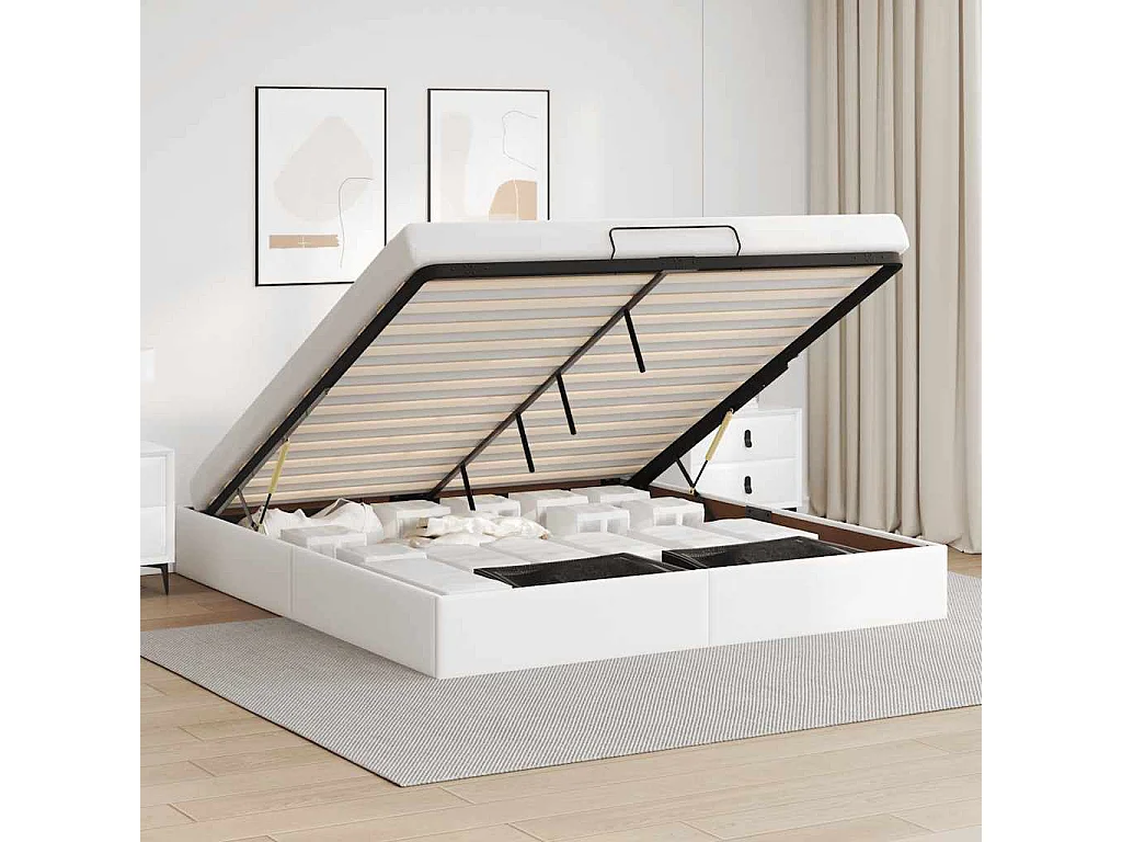 Berkfield Ottoman Bed Frame without Mattress White Super King Faux Leather