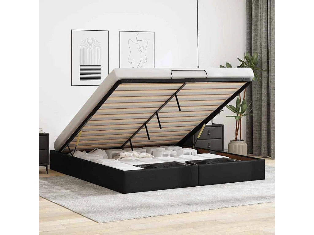 Berkfield Ottoman Bed Frame without Mattress Black Super King Faux Leather