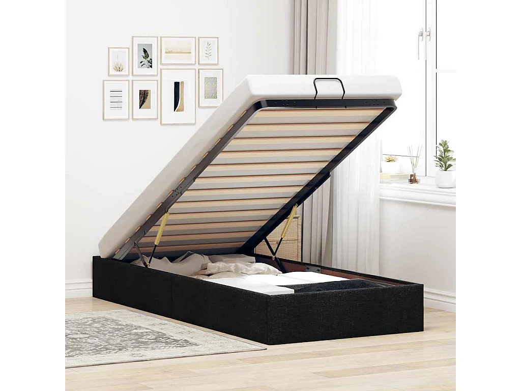 Berkfield Ottoman Bed Frame without Mattress Black Single Fabric