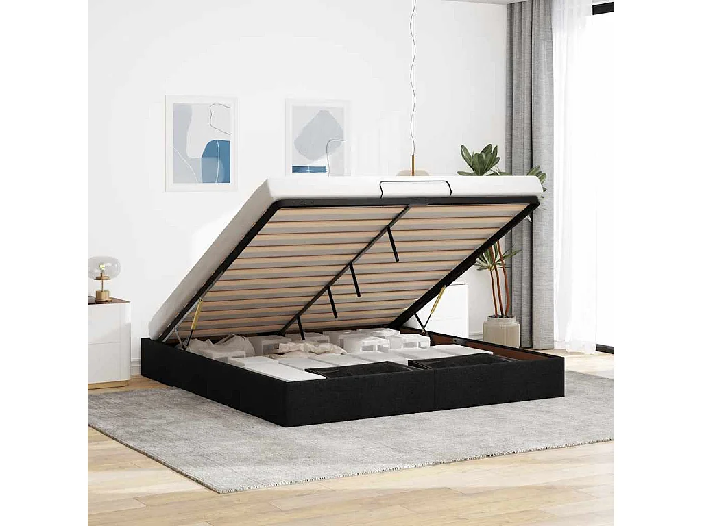 Berkfield Ottoman Bed Frame without Mattress Black Super King Fabric
