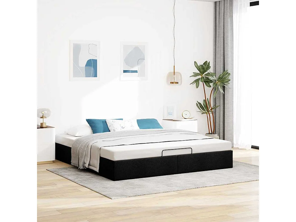 Berkfield Ottoman Bed Frame without Mattress Black Super King Fabric