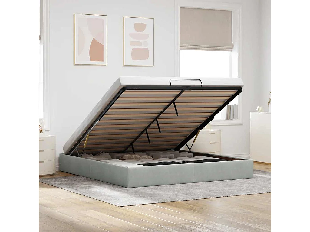 Berkfield Ottoman Bed Frame No Mattress Light Grey Super King Velvet