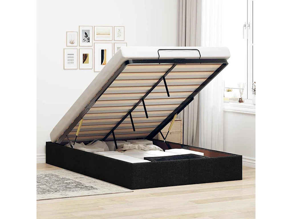 Berkfield Ottoman Bed Frame without Mattress Black Double Fabric