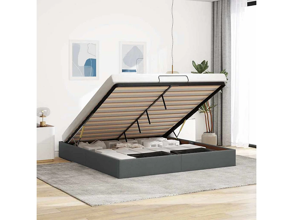 Berkfield Ottoman Bed Frame without Mattress Dark Grey Super King Fabric
