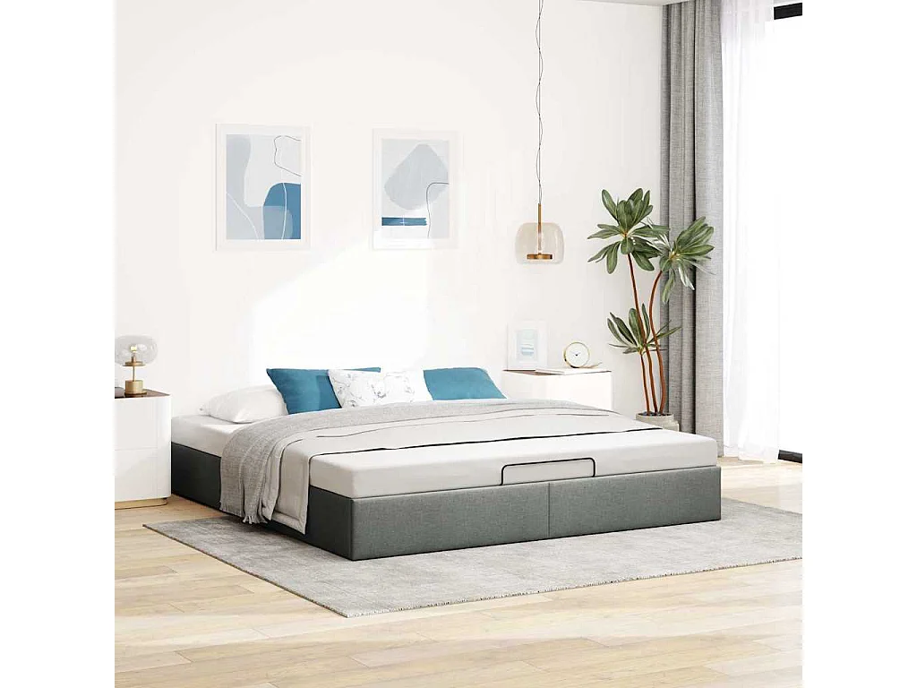 Berkfield Ottoman Bed Frame without Mattress Dark Grey Super King Fabric