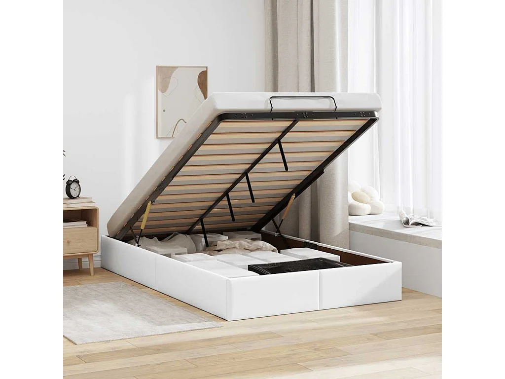 Berkfield Ottoman Bed Frame without Mattress White Double Faux Leather