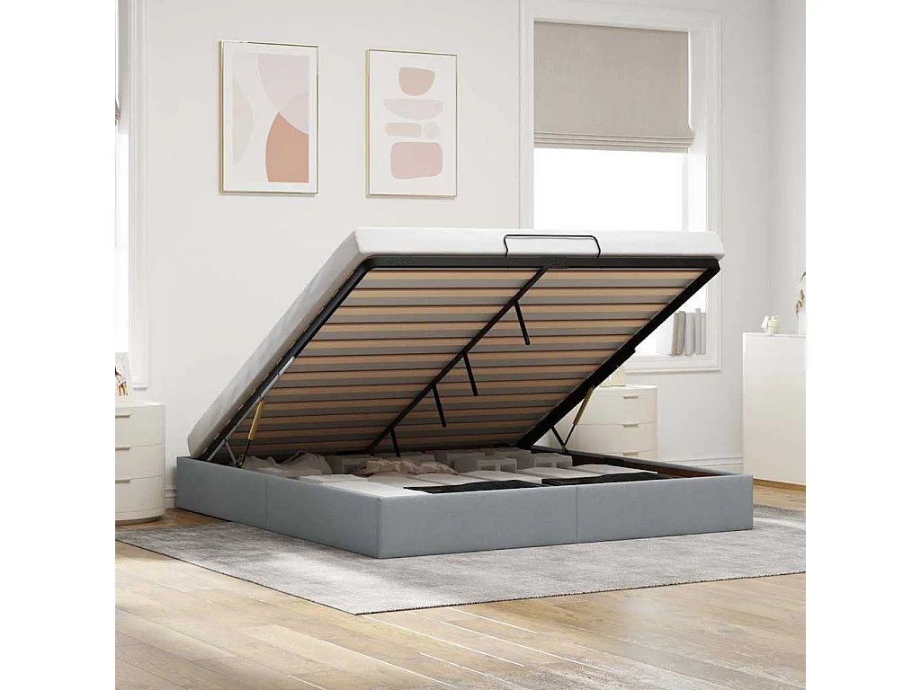 Berkfield Ottoman Bed Frame without Mattress Light Grey Super King Fabric