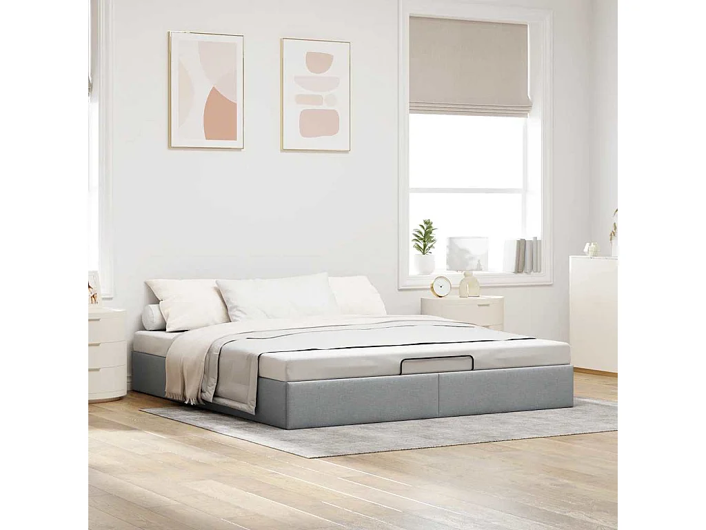 Berkfield Ottoman Bed Frame without Mattress Light Grey Super King Fabric