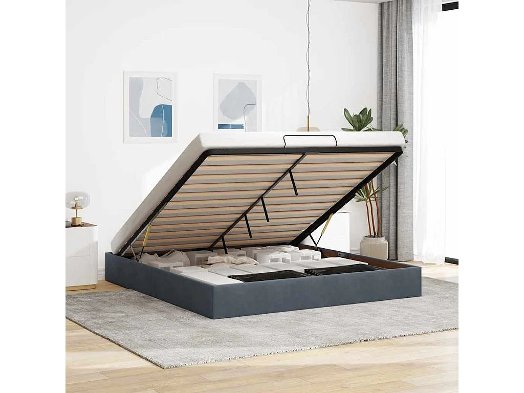 Berkfield Ottoman Bed Frame No Mattress Dark Grey Super King Velvet