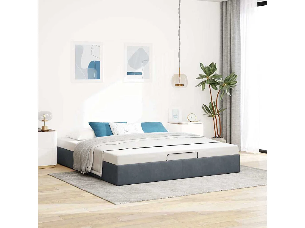 Berkfield Ottoman Bed Frame No Mattress Dark Grey Super King Velvet
