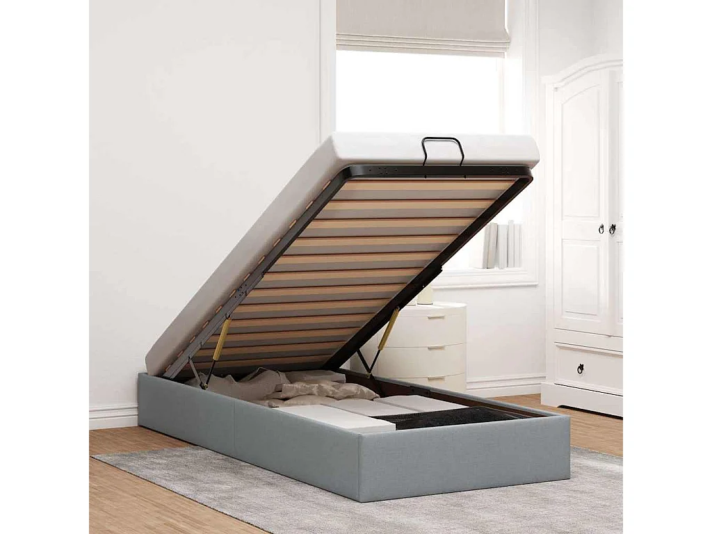 Berkfield Ottoman Bed Frame without Mattress Light Grey Single Fabric