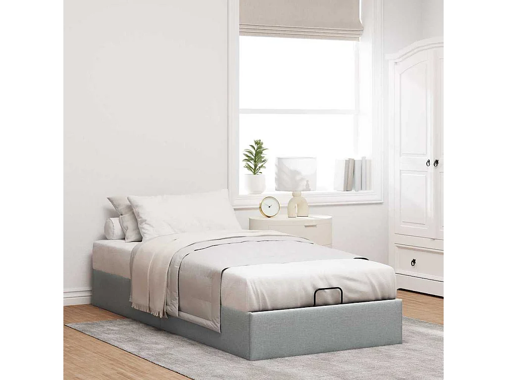 Berkfield Ottoman Bed Frame without Mattress Light Grey Single Fabric