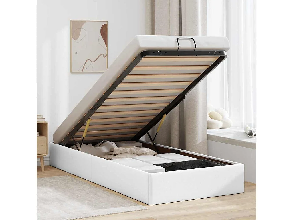 Berkfield Ottoman Bed Frame without Mattress White Single Faux Leather