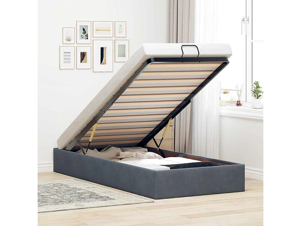 Berkfield Ottoman Bed Frame No Mattress Dark Grey Single Velvet