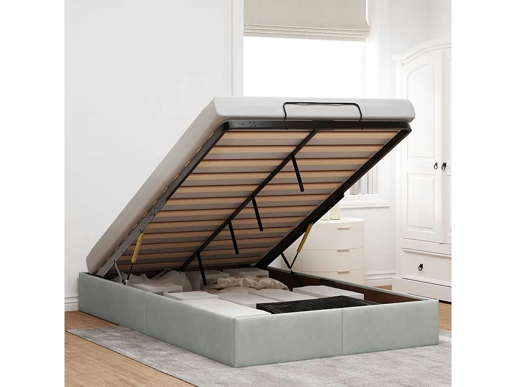 Berkfield Ottoman Bed Frame No Mattress Light Grey Double Velvet