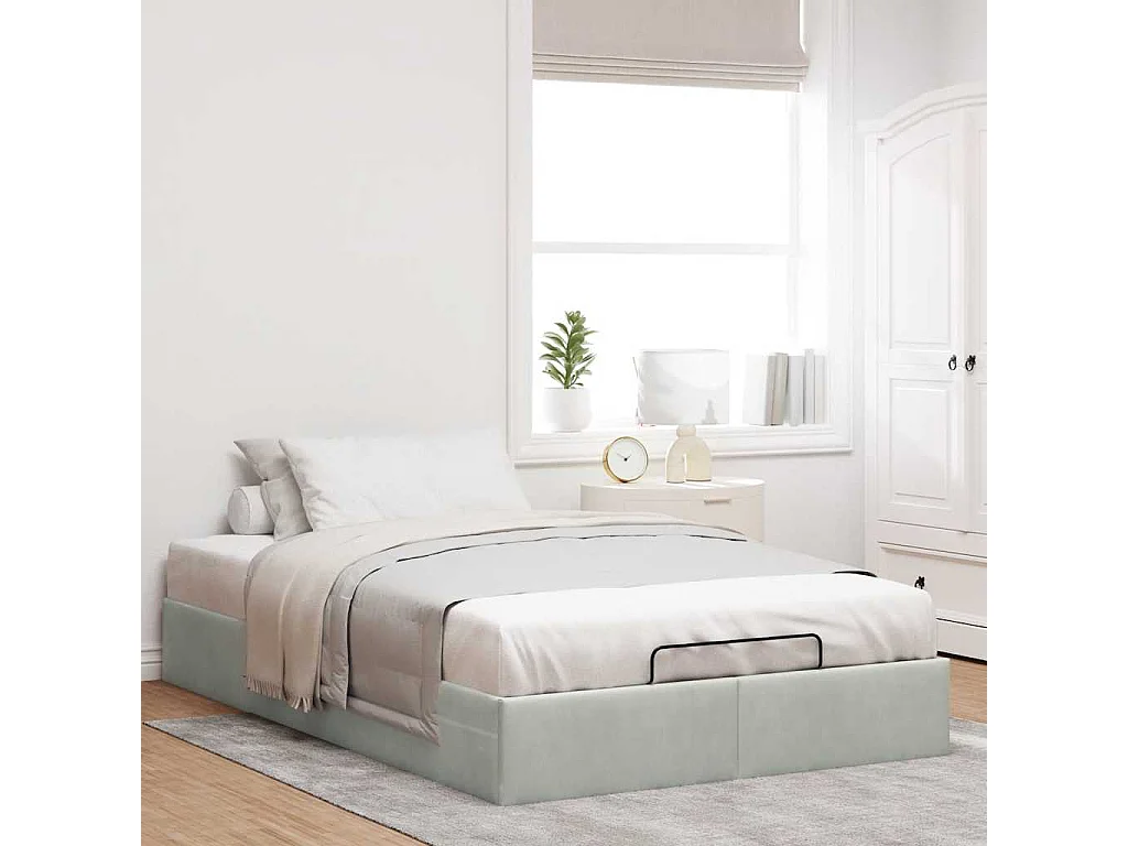 Berkfield Ottoman Bed Frame No Mattress Light Grey Double Velvet
