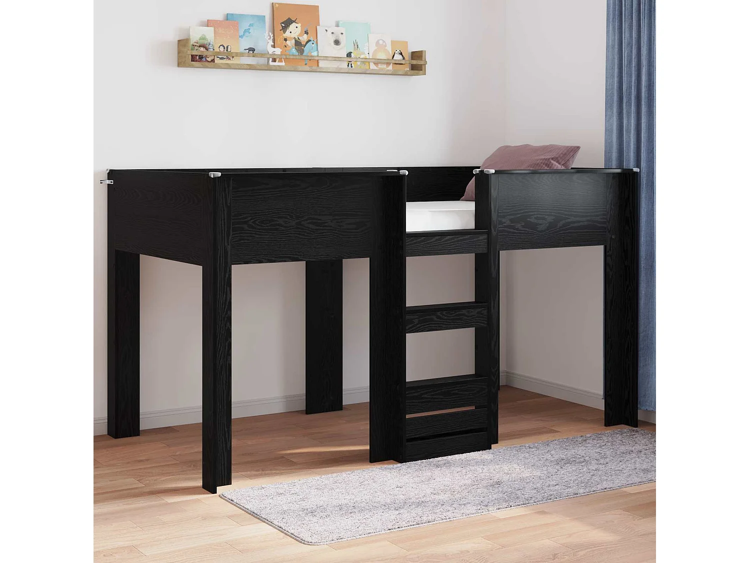 Berkfield Bunk Bed for Kids Black Oak 100 x 200 cm Engineered wood