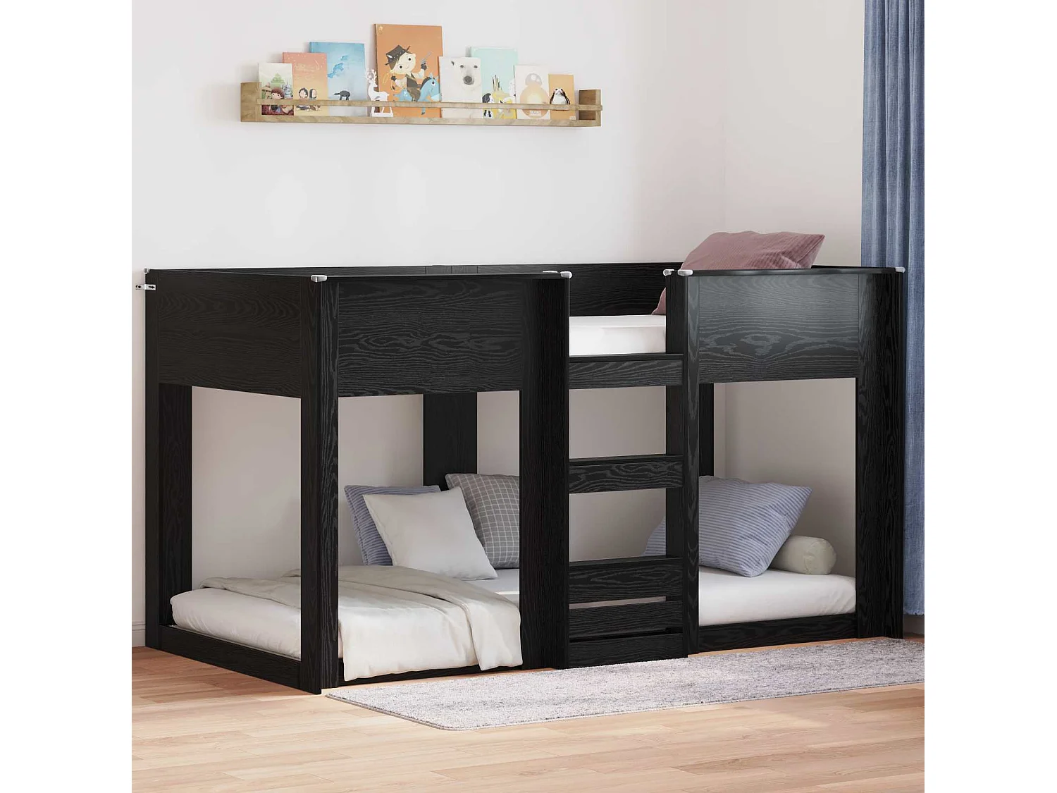 Berkfield Bunk Bed for Kids Black Oak 75 x 190 cm Engineered Wood