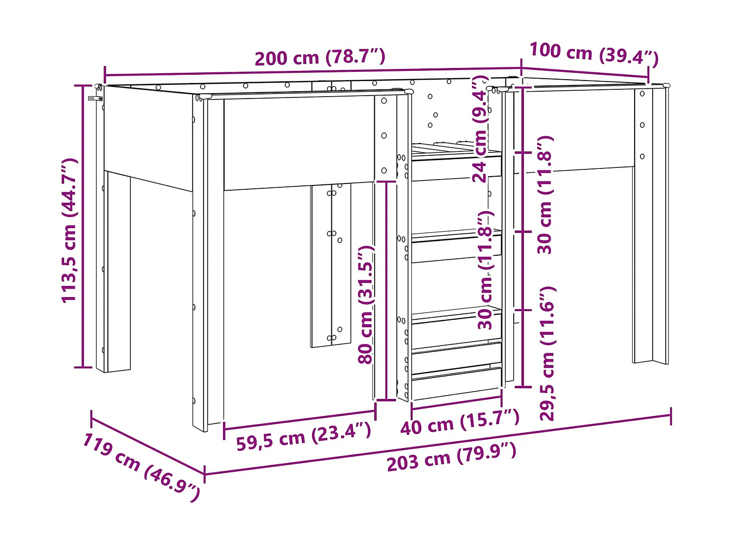 Berkfield Bunk Bed for Kids Concrete Grey 100 x 200 cm Engineered wood