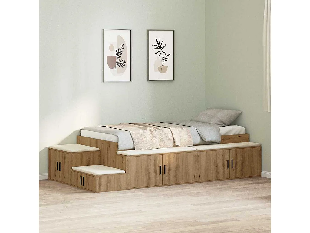 Berkfield Storage Bed Frame Artisan Oak 80 cm Engineered Wood