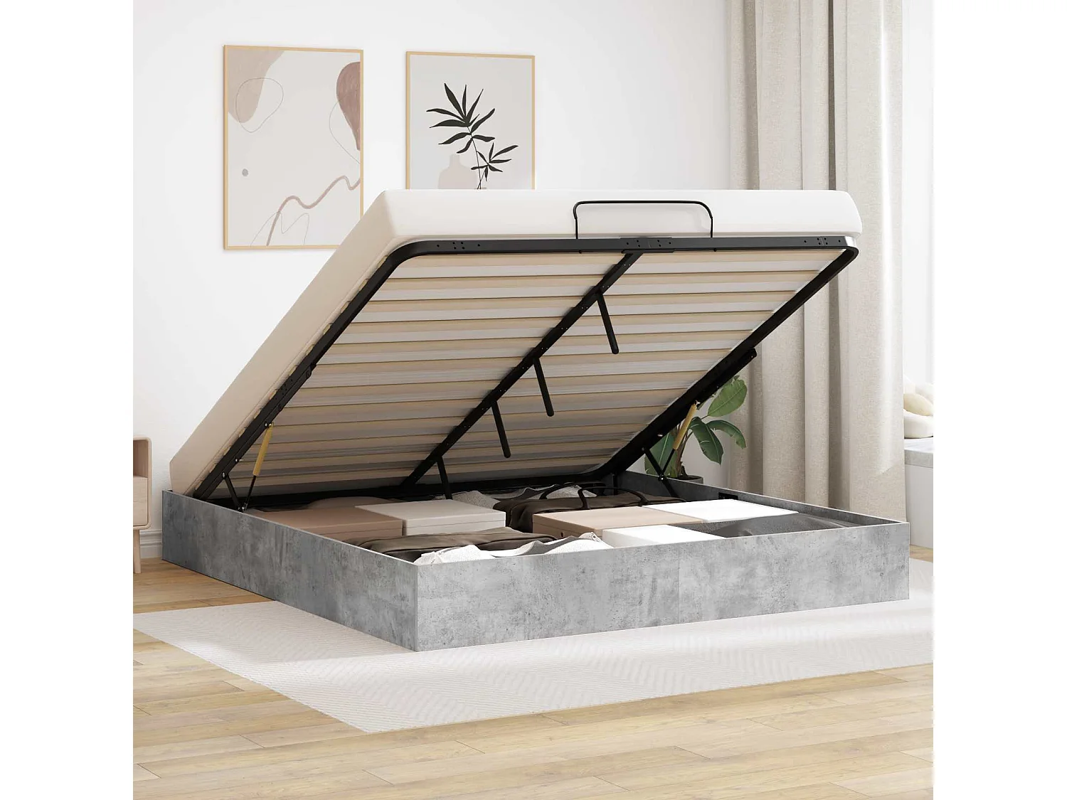 Berkfield Ottoman Bed Frame Concrete Grey 160 x 200 cm Engineered Wood