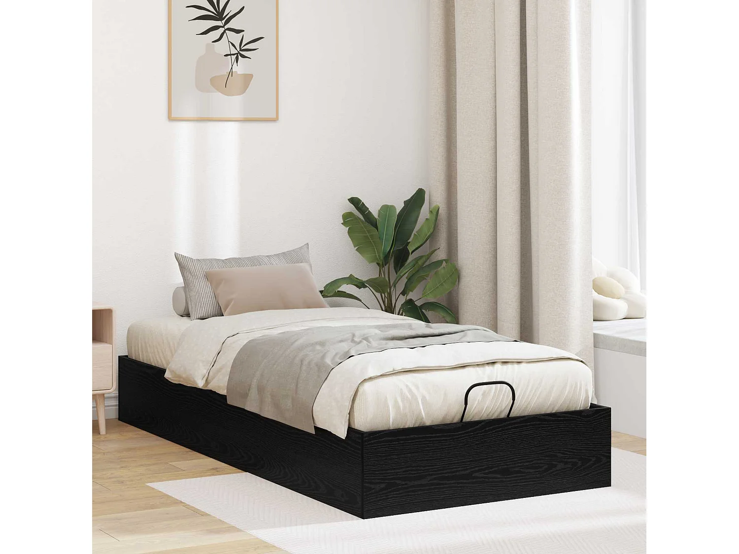 Berkfield Ottoman Bed Frame Black Oak 80.5 x 200 cm Engineered Wood