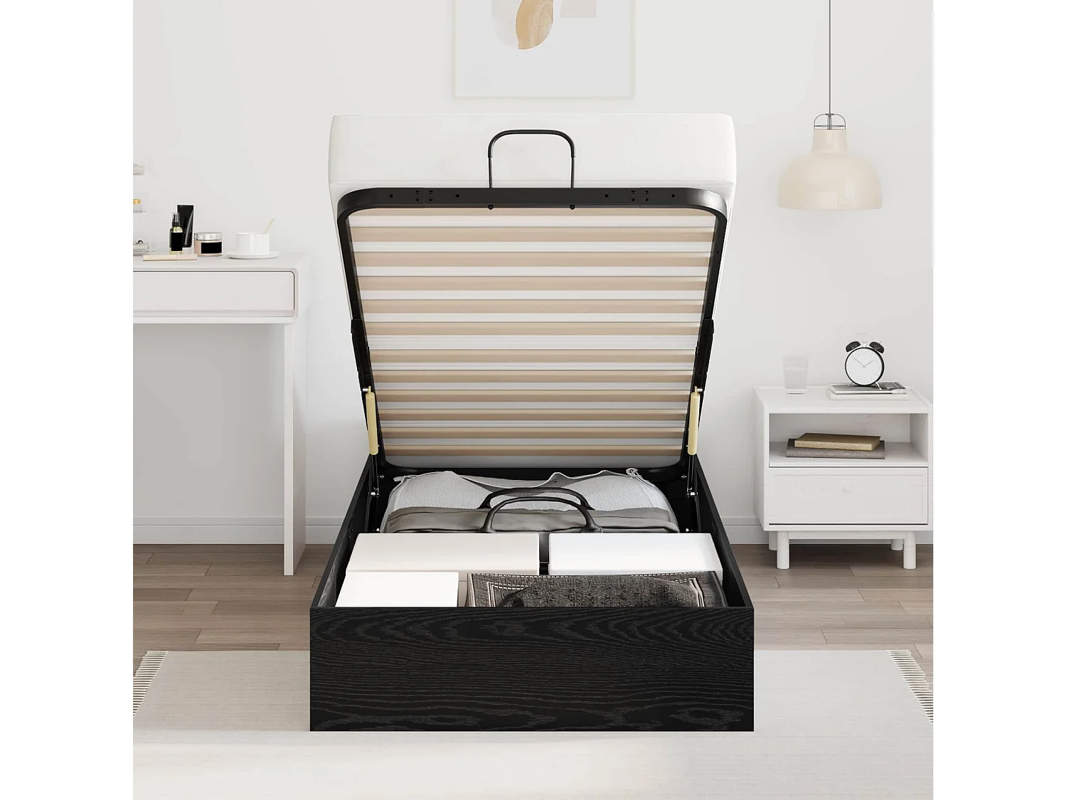Berkfield Ottoman Bed Frame Black Oak 80.5 x 200 cm Engineered Wood