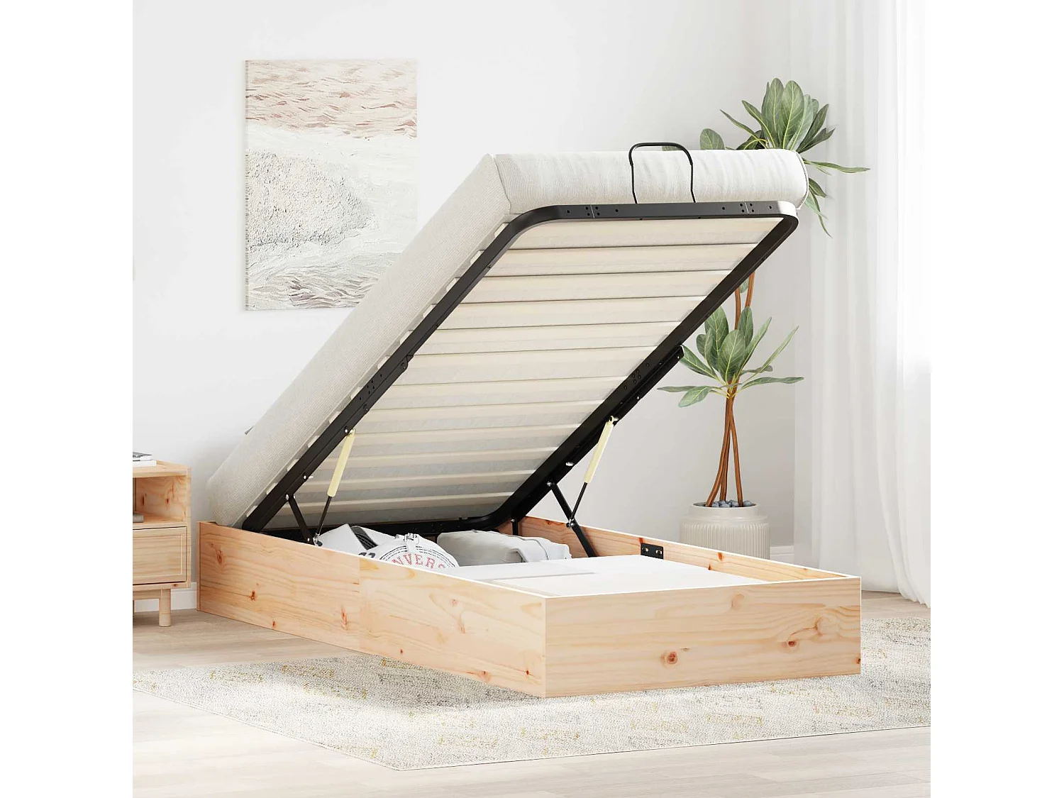 Berkfield Ottoman Bed Frame with Storage Natural 70 x 190 cm