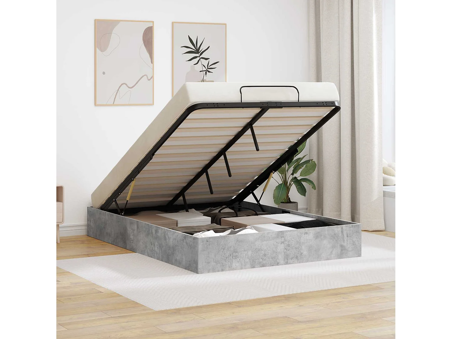 Berkfield Ottoman Bed Frame Concrete Grey 120 x 190 cm Engineered Wood