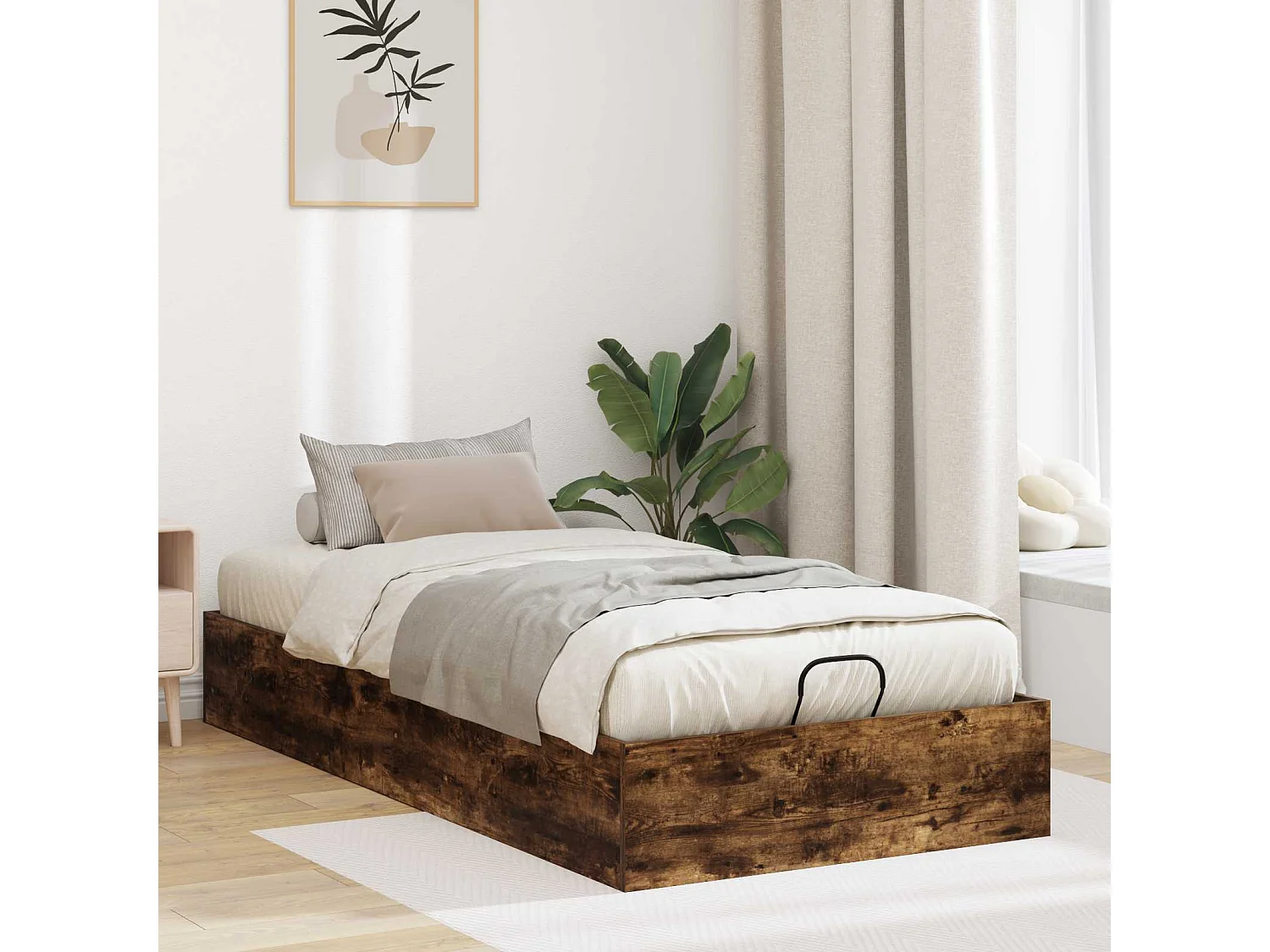 Berkfield Ottoman Bed Frame Smoked Oak 80.5 x 200 cm Engineered Wood